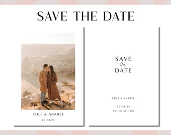 Modello minimalista per Save the Date con foto - Canva modificabile (download digitale)