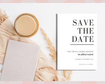 Modello minimalista per Save the Date con foto – Canva modificabile (download digitale)