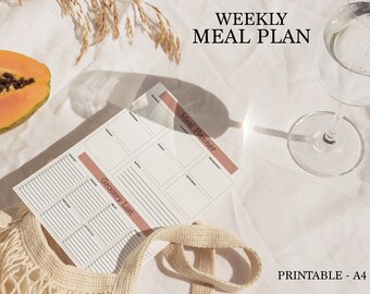 Weekly Meal Planner, A4 Food Shopping List (Editable PDF)