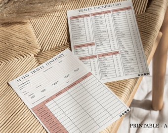 Pacchetto con pianificatore di viaggio e lista delle cose da mettere in valigia (PDF stampabile)