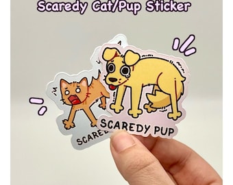 Scaredy Cat Pup Sticker Pair | Matte Vinyl Laptop Decor