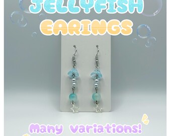 Whimsical Jellyfish Dangle Earrings: Beaded Resin & Faux Pearl