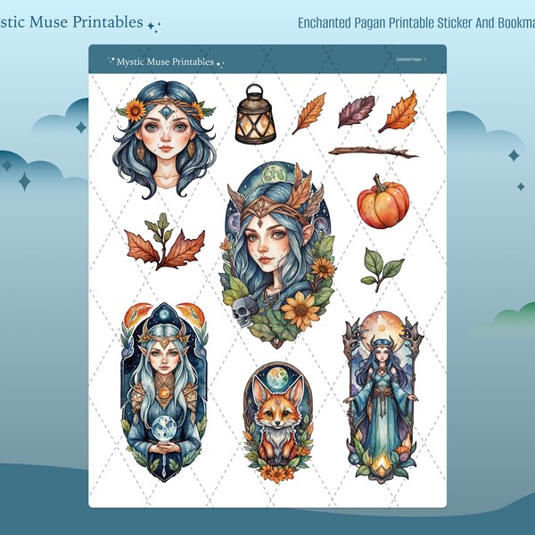 Pagan, Colorful Printable Stickers, Enchantress, Magical Forest, Elves Clipart, Elf Ears, Renaissance Fair, Witchy Sticker, Fairycore, Elven