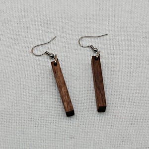 Wooden Earring Dangle Drop Bar Shape Modern Jewelry Black Walnut