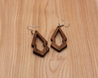 Wooden Earring Dangle Geometric Shape Simple Modern Jewelry Black Walnut