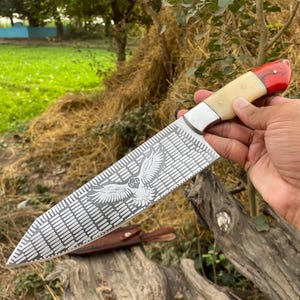 Chef Knife, Kitchen Knife, Red Colored Custom Chef Knife, Handmade Chef Knife For Camping, Chef Knife For Kitchen, Camping Chef knife