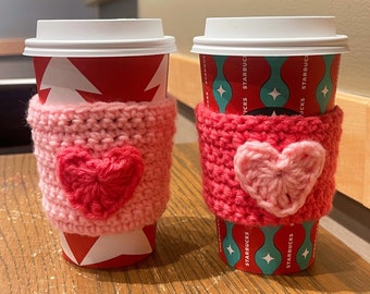 Crochet Heart Coffee Sleeve