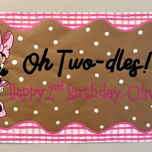 Custom Minnie Mouse Birthday Banner: Hand-Painted Brown Paper Decor