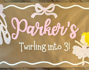 Custom Hand-Painted Birthday Banner: Brown Paper Decor Ballerina theme, custom banner fast shipping