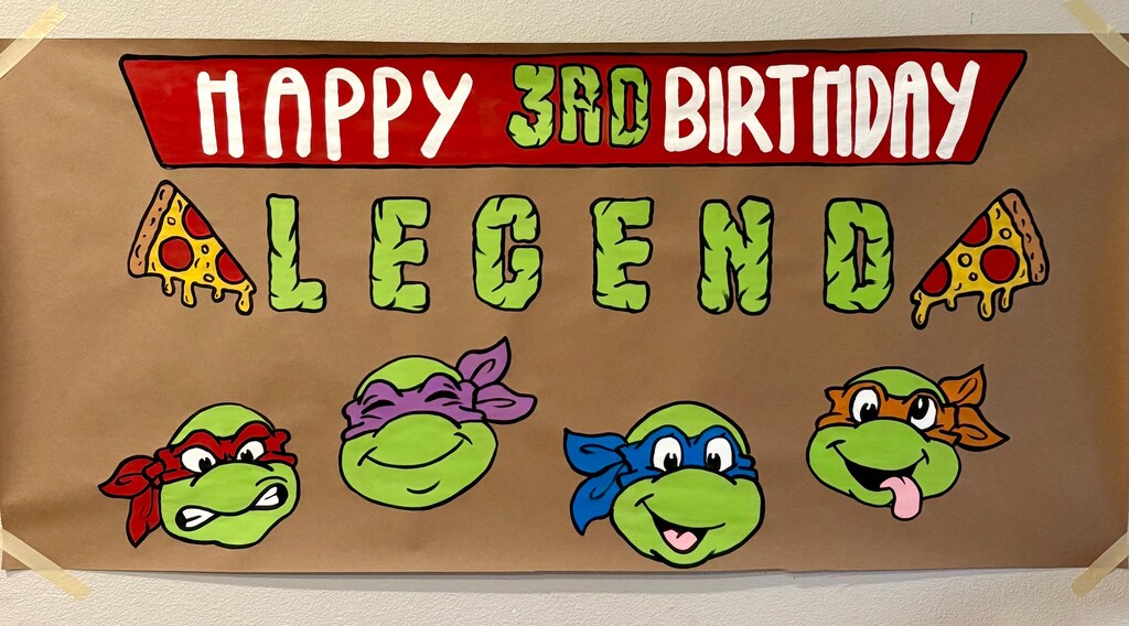 Striscione Compleanno Tartarughe Ninja – Banner Con Scritta Happy Birthday, Lunghezza 1,8 M, Ufficiale Nickelodeon
