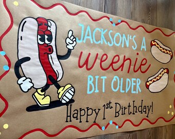 Custom Hot Dog Birthday Banner | Hand-painted Kraft Paper A Weenie