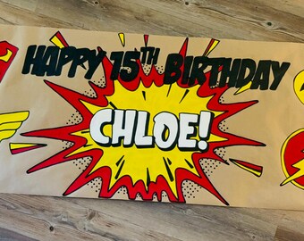 Banner de héroe pintado a mano: decoración personalizada para baby shower o cumpleaños