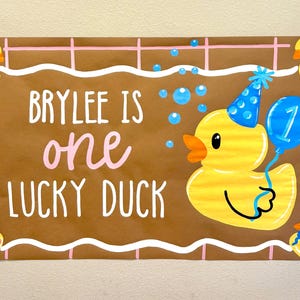 Custom Banner- One Lucky Duck Birthday Banner- Brown Paper Birthday Banner- First Birthday Banner- custom birthday Decor- Lucky Duck Banner