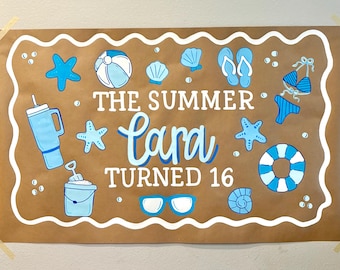 Bannière personnalisée d'anniversaire d'adolescent peinte à la main : décoration de fête en papier brun TSITP