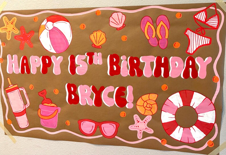 Hand-painted Sweet Sixteen Banner: Custom Brown Paper Birthday Decor - Etsy