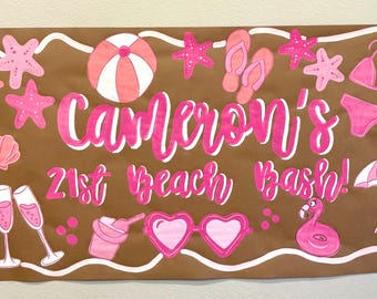 Custom Hand-Painted Beach Birthday Banner: Brown Paper Decor