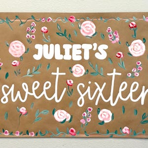 Custom Floral Banner- 16th Birthday Banner- Brown Paper Birthday Banner- Sweet Sixteen Banner- custom floral birthday- 16th Birthday Banner