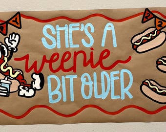 Custom Adult Birthday Banner- Birthday Banner- Brown Paper Birthday Banner- 21st Birthday Banner- Hotdog Banner- Weenie Bit older birthday