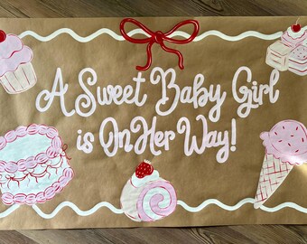 Hand-Painted Custom Baby Shower Banner: Brown Paper Gender Reveal Decor