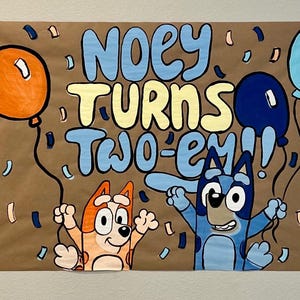 Custom Birthday Banner- Birthday Banner- Bluey Banner- Bluey Birthday Decor- Bluey Birthday Banner- custom birthday Decor- Handpainted Banne