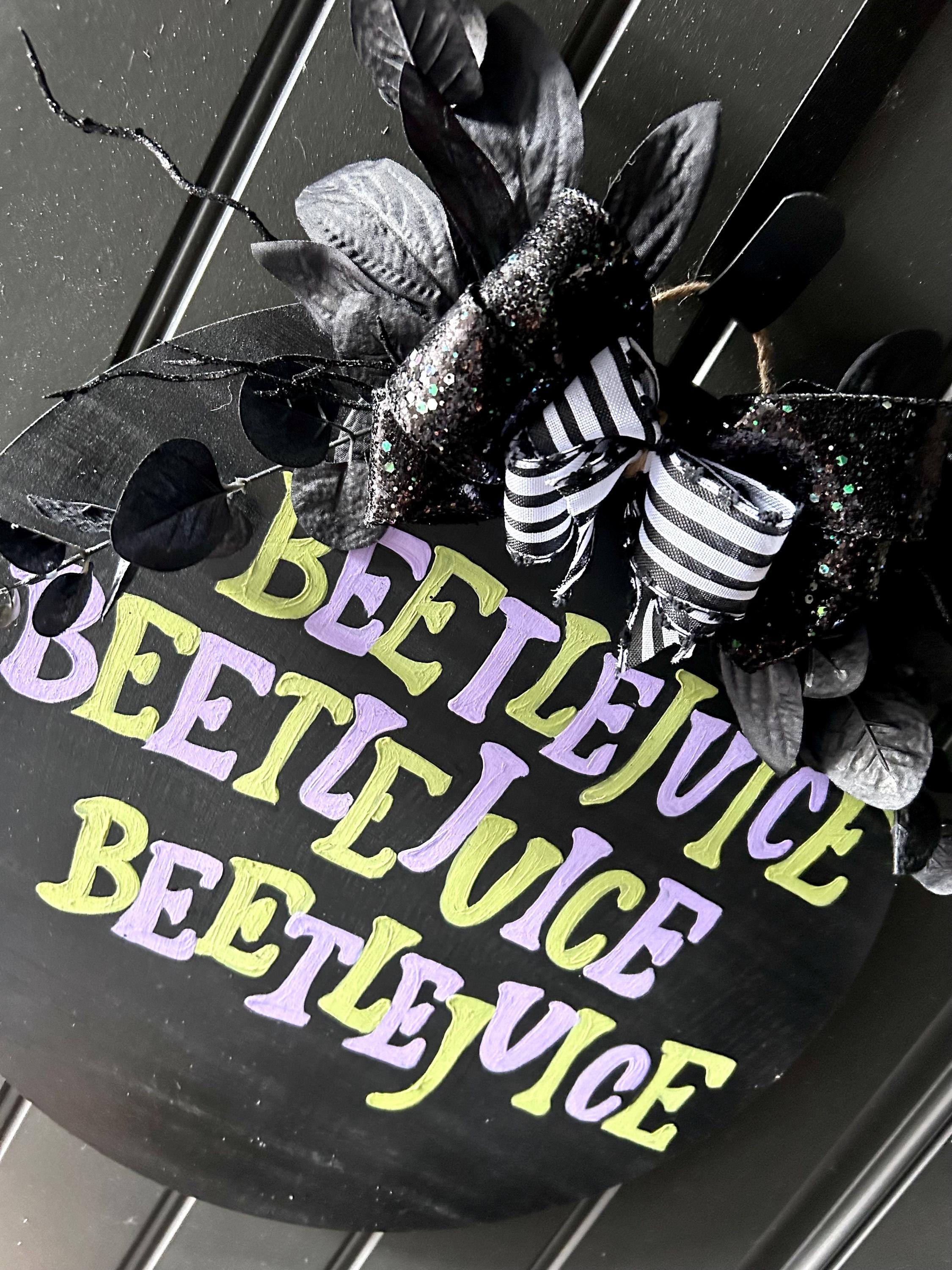 Beetlejuice Door Hanger With Greenery and Bow Halloween Decorations ...