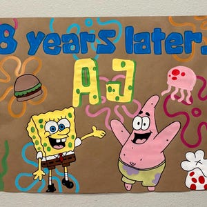 Custom Birthday Banner- Birthday Banner-  SpongeBob Birthday Banner- Bikini Bottom Birthday Decor- SpongeBob Birthday- Handpainted Banners