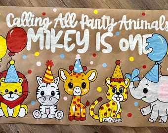 Hand-Painted Party Animals brown paper banner