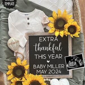Fall digital pregnancy announcement for social media, Thanksgiving baby reveal for family & friends, pregnancy reveal template, neutral boho