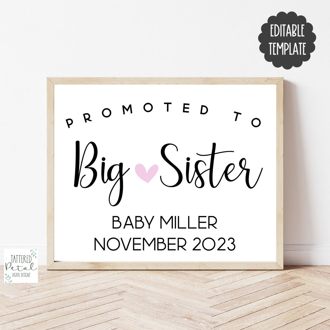 Big Sister Announcement Sign, Pregnancy Announcement, Editable ...