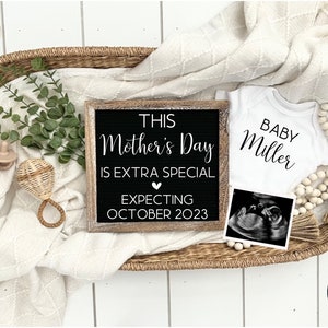 Mother&#39;s Day digital pregnancy announcement, baby announcement, editable reveal for social media, neutral, baby reveal, facebook, instagram