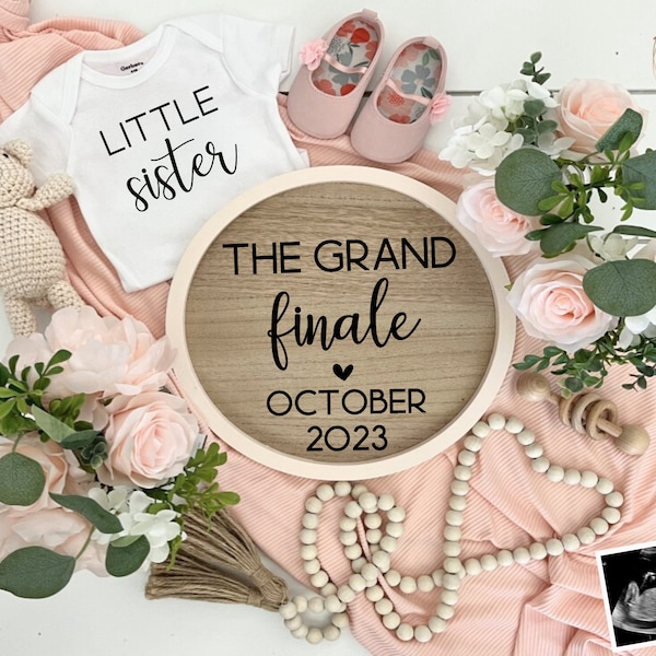 Last baby digital pregnancy announcement, grand finale, girl baby announcement for social media, girl baby reveal, little sister, last one