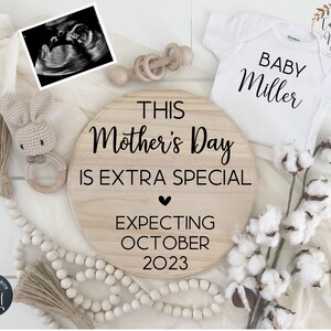 Mother&#39;s Day digital pregnancy announcement, baby announcement, editable reveal for social media, neutral, baby reveal, facebook, instagram