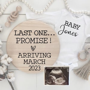 Last baby promise digital pregnancy announcement, grand finale, personalized pregnancy announcement social media, baby reveal, baby neutral