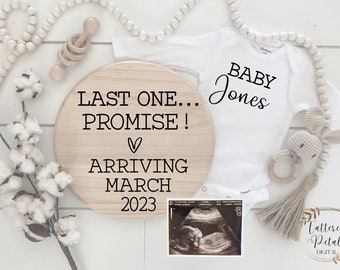 Last baby promise digital pregnancy announcement, grand finale, personalized pregnancy announcement social media, baby reveal, baby neutral