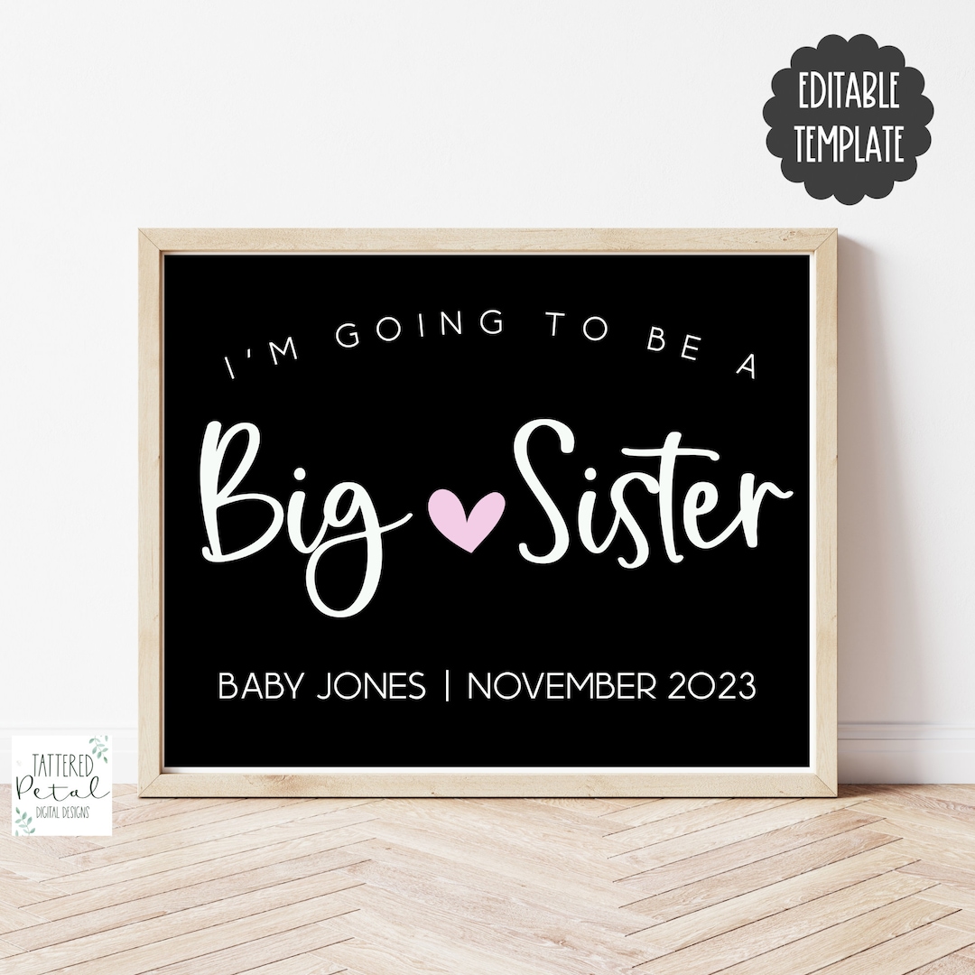 Big Sister Announcement Sign, Pregnancy Announcement, Editable ...