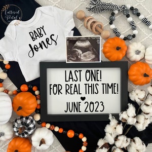 Last baby digital pregnancy announcement, fall pregnancy announcement, grand finale pregnancy reveal social media, little pumpkin, autumn