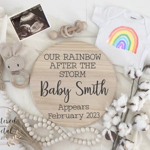 Rainbow baby announcement, digital pregnancy announcement, rainbow after the storm, pregnancy reveal, customizable pregnancy announcement