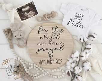 Digital pregnancy announcement, for this child we have prayed, personalized pregnancy announcement social media, baby reveal, baby neutral