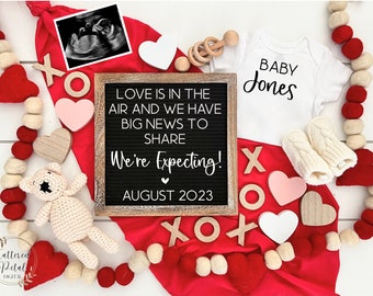 Valentine's Day digital pregnancy announcement, Valentine announcement, pregnancy reveal, neutral, social media, instagram, facebook, baby