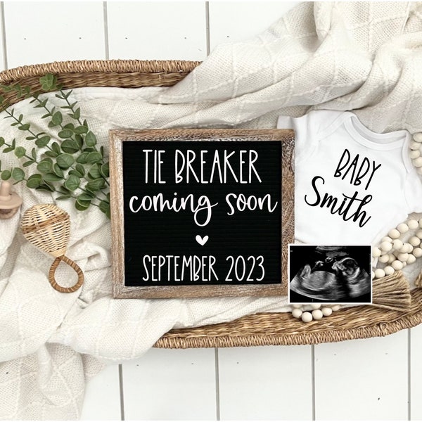 Tie breaker minimalist digital pregnancy announcement, boho neutral baby announcement, pregnancy reveal for social media, baby reveal