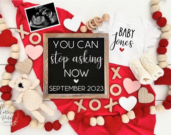 Valentine's Day digital pregnancy announcement, Valentine announcement, pregnancy reveal, you can stop asking now, social media, instagram