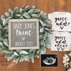 Twins pregnancy announcement, guess what, surprise pregnancy, digital pregnancy announcement, social media announcement, baby reveal, twins