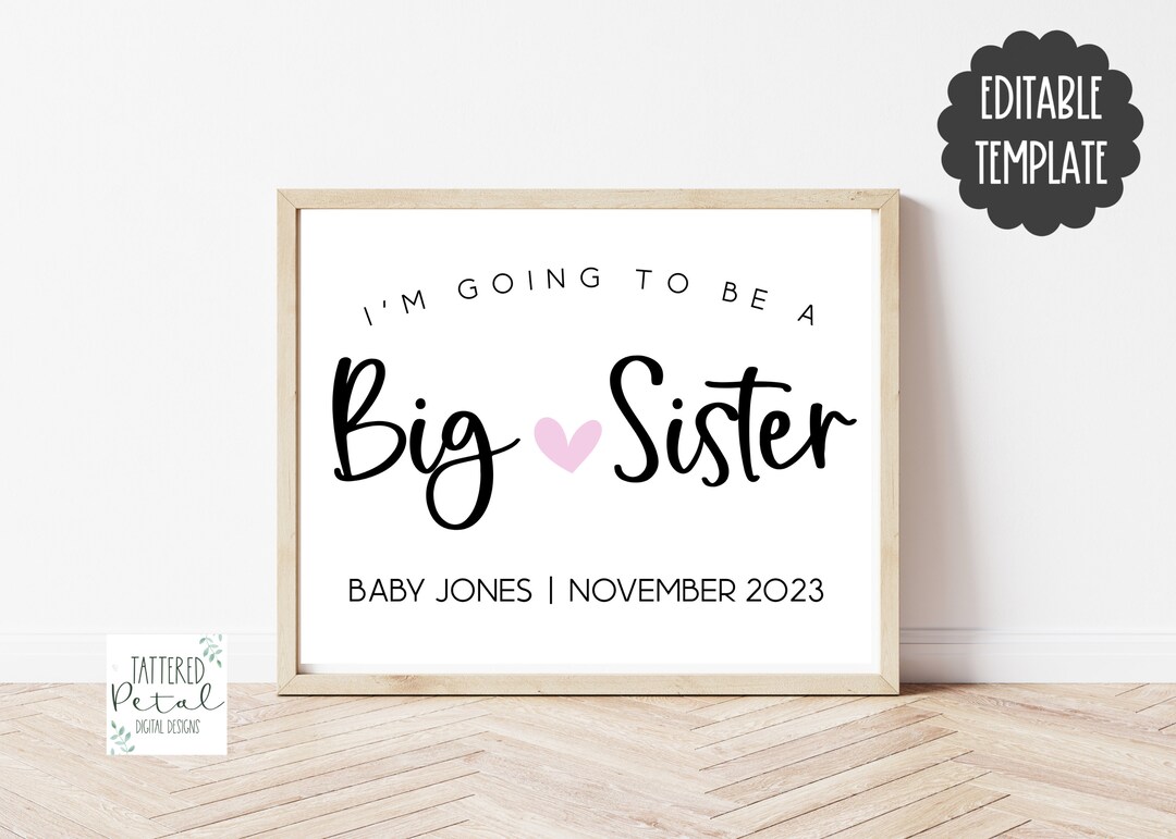 Big Sister Announcement Sign, Pregnancy Announcement, Editable ...