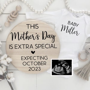 Mother&#39;s Day digital pregnancy announcement, baby announcement, editable reveal for social media, neutral, baby reveal, facebook, instagram