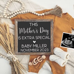 Mother&#39;s Day digital pregnancy announcement, baby announcement, editable reveal for social media, neutral, baby reveal, facebook, instagram