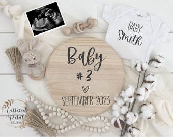 Third baby digital pregnancy announcement, baby #3, baby number three, personalized baby announcement social media, baby reveal last baby
