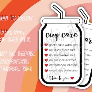 Glass Can Cup Care, Print and Cut Care Card, Care Card Instant Download, PNG Glass Can Care, Libbey Can Glass Care Instructions,Tumbler Care