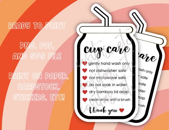 Glass Can Cup Care, Print and Cut Care Card, Care Card Instant Download,  PNG Glass Can Care, Libbey Can Glass Care Instructions,Tumbler Care