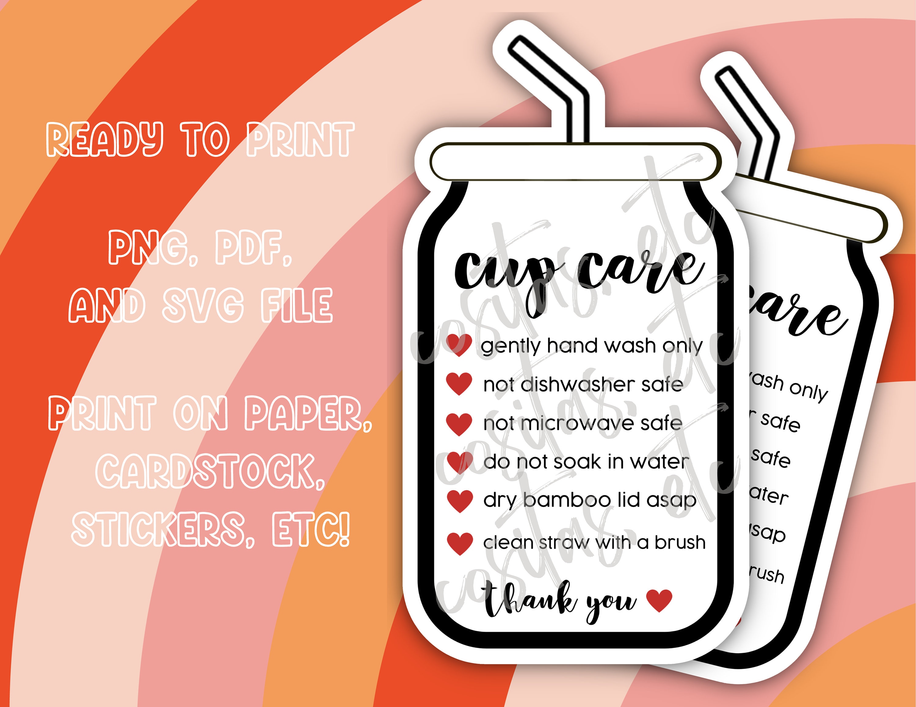 White flower, Printable Glass Cup Care Card