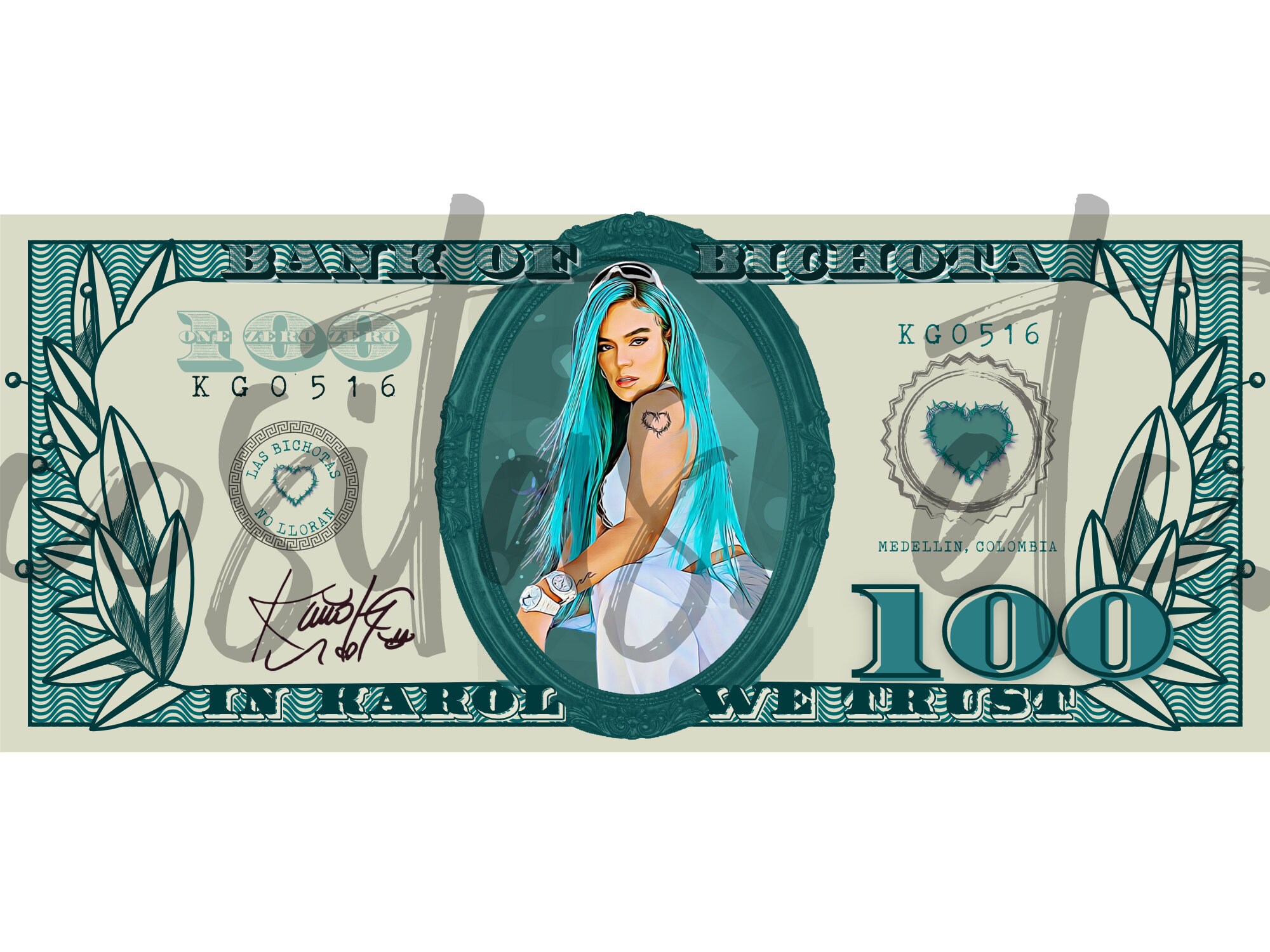 Karol G Dollar Bill PNG PDF T Shirt Cup Sticker Design Instant Download